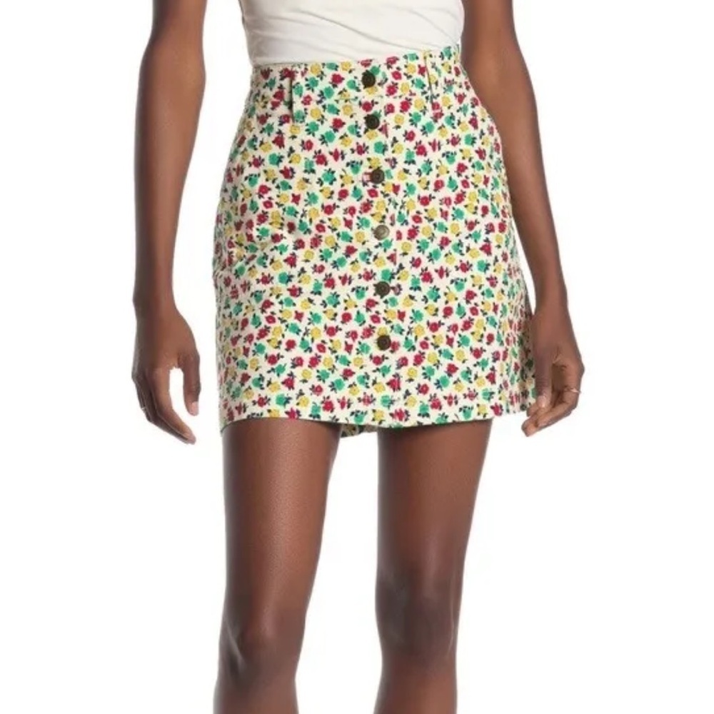 J Crew Mercantile Women’s Multicolor Floral Button Front Mini Skirt 2